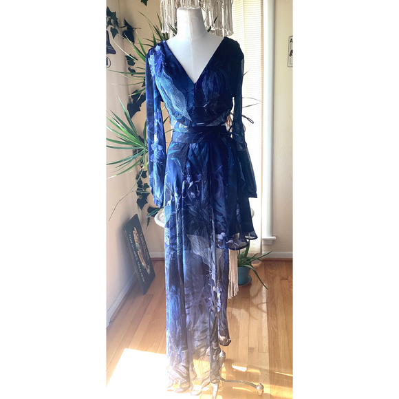Guess Dresses & Skirts - Guess Farrah long sleeve Chiffon High-Low Dress XS in Blue